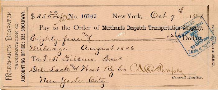 Merchants Despatch Transportation Co. - Check