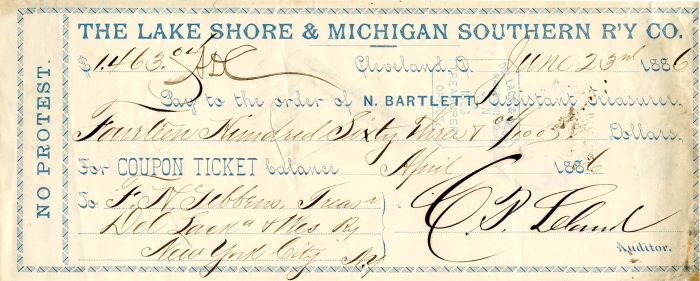 Lake Shore and Michigan Southern R'y Co. - Check