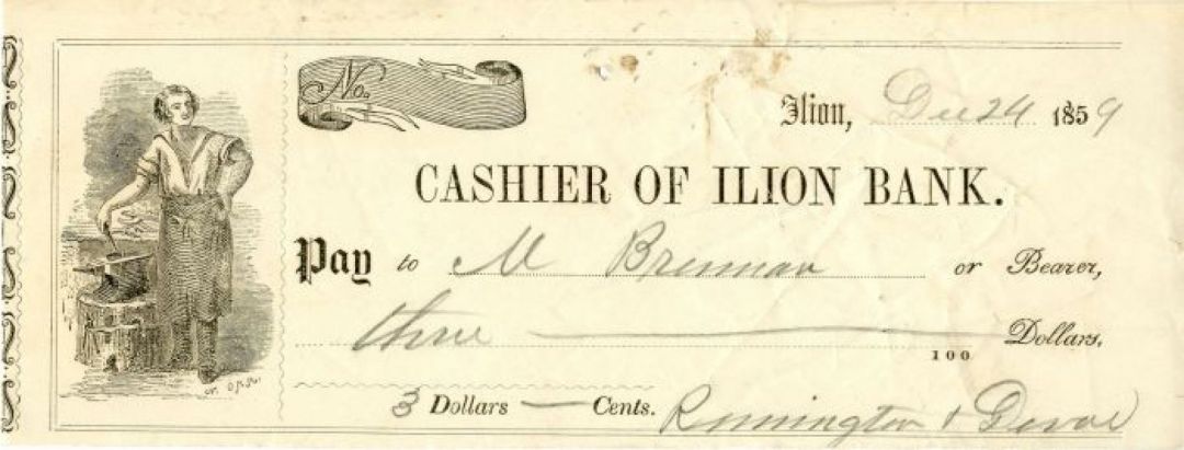 Cashier of Ilion Bank - Check - Mentions Remington