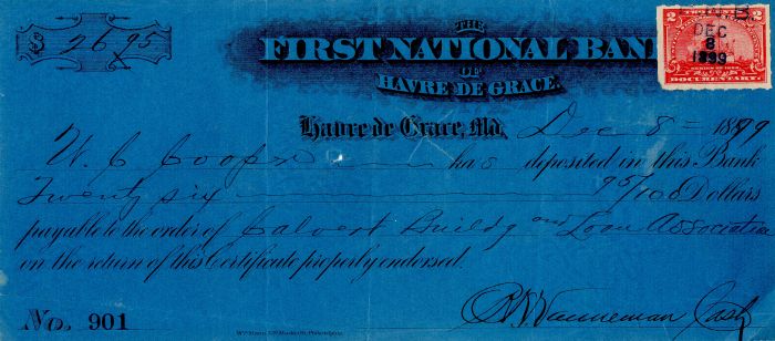 First National Bank of Havre De Grace - Check