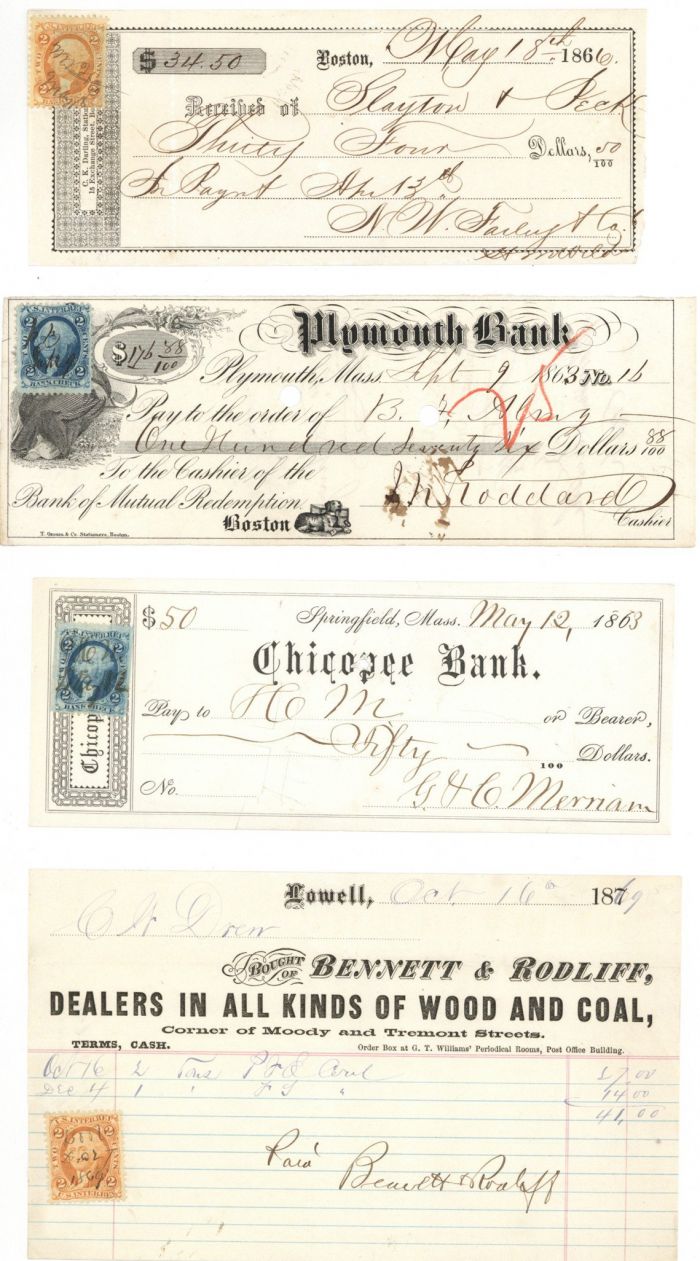 Group of Checks with Revenue Stamps - Americana