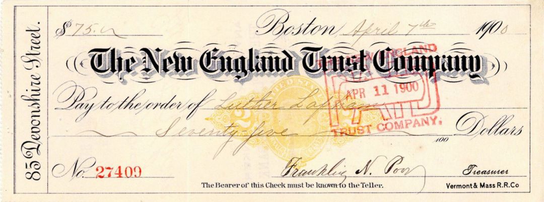 New England Trust Co. - Checks