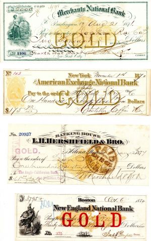 Group of 8 Different Checks with Revenues -  "GOLD" Gorgeous Set - Checks