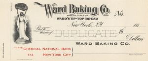 Ward Baking Co. - Circa 1920's Unissued Check