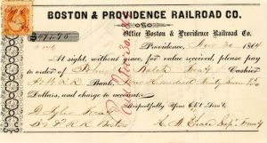 Boston and Providence Railroad Co. - Railroad Check