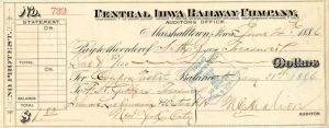 Central Iowa Railway Co. - Railroad Check