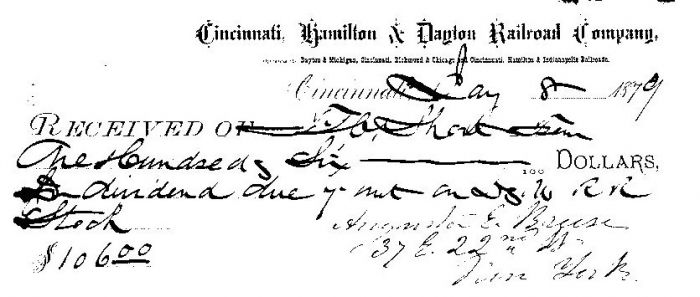 Cincinnati, Hamilton and Dayton Railroad Co. - Railroad Check
