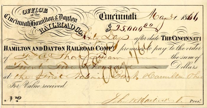 Cincinnati, Hamilton and Dayton Railroad Co. - Railroad Check