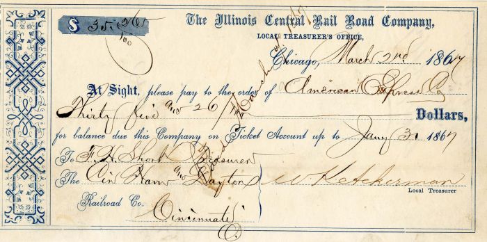 Illinois Central Rail Road Co.  - Railroad Check