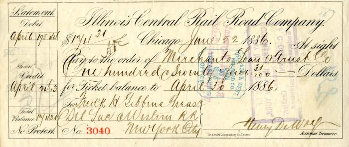 Illinois Central Rail Road Co.  - Railroad Check