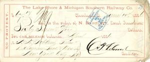 Lake Shore and Michigan Southern Railway Co. - Railroad Check