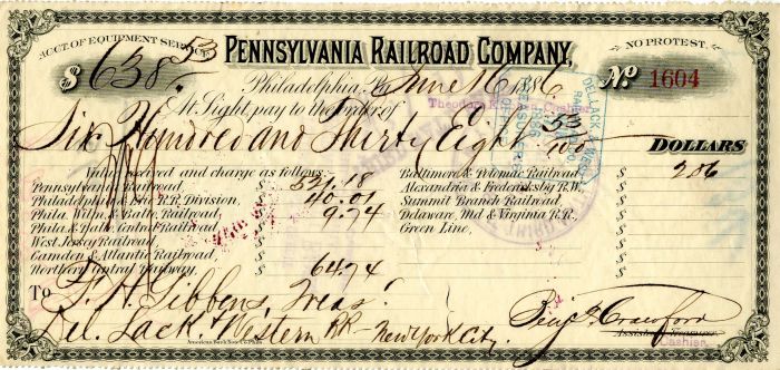 Pennsylvania Railroad Co. - Railroad Check