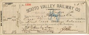 Scioto Valley Railway Co. - Railroad Check