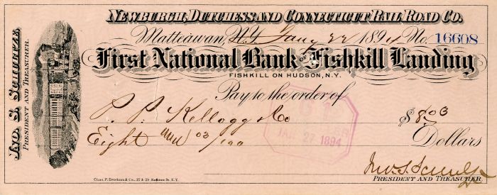 Newburgh, Dutchess and Connecticut Railroad Co. - Check