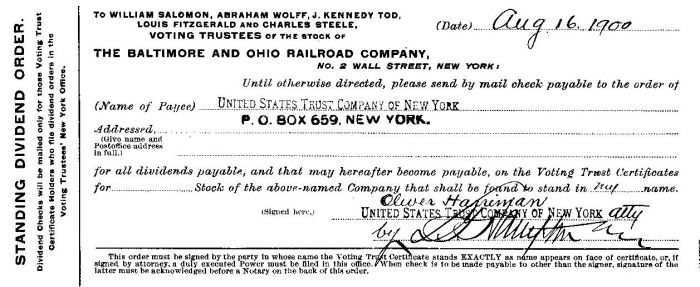 Baltimore and Ohio Railroad Co. - Dividend Checks