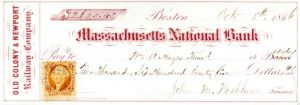 Old Colony & Newport Railway Co. - Massachusetts National Bank - Check