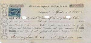 Dayton & Michigan R. R. Co. - 1860's-1870's dated Railroad Check
