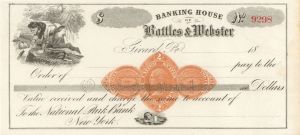 Banking House of Bottles and Webster - Imprinted Revenue Checks