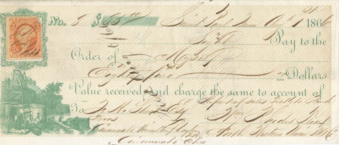 1866 Check with Revenue Stamp - Checks