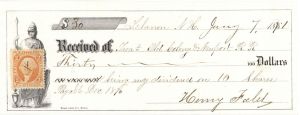 Check with Revenue Stamp - 1871 dated Check
