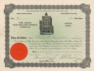 Akron Odd Fellows Temple Co. - Stock Certificate