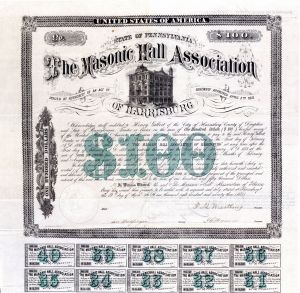 Masonic Hall Association of Harrisburg - $100 Bond (Uncanceled)