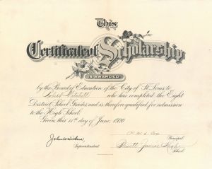 Certificate of Scholarship of the City of St. Louis - Clubs