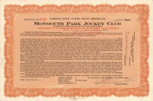 Monmouth Park Jockey Club - Stock Certificate