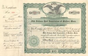 Odd Fellows Hall Association of Malden, Mass. - 1919-1934 dated Stock Certificate