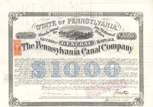 Pennsylvania Canal Co. - $1,000 Bond