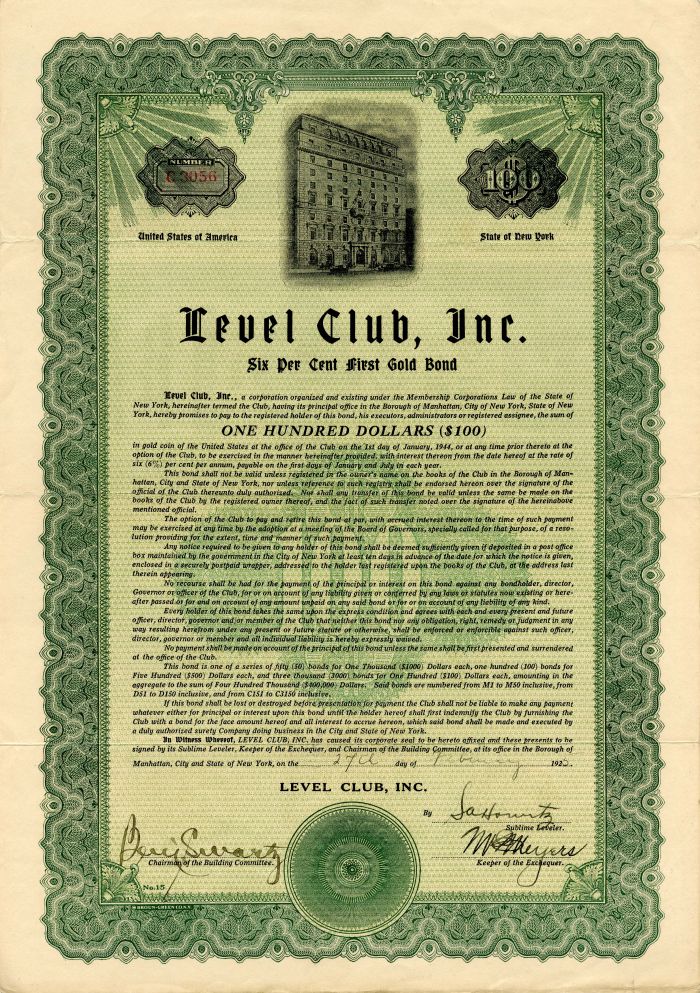 Level Club, Inc. - $100