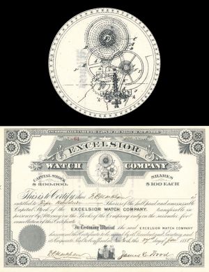 Excelsior Watch Co.  - 1885 dated Stock Certificate