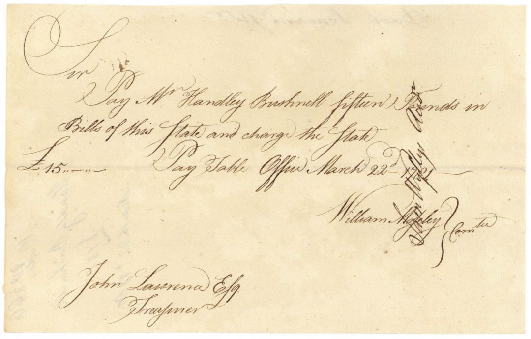 Dated 1780-82 Connecticut Pay Order Signed by Samuel Wyllys - American Revolutionary War Pay Order