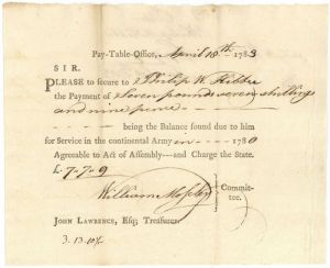 1780's dated War Payment Order for Service in the Continental Army - American Revolution