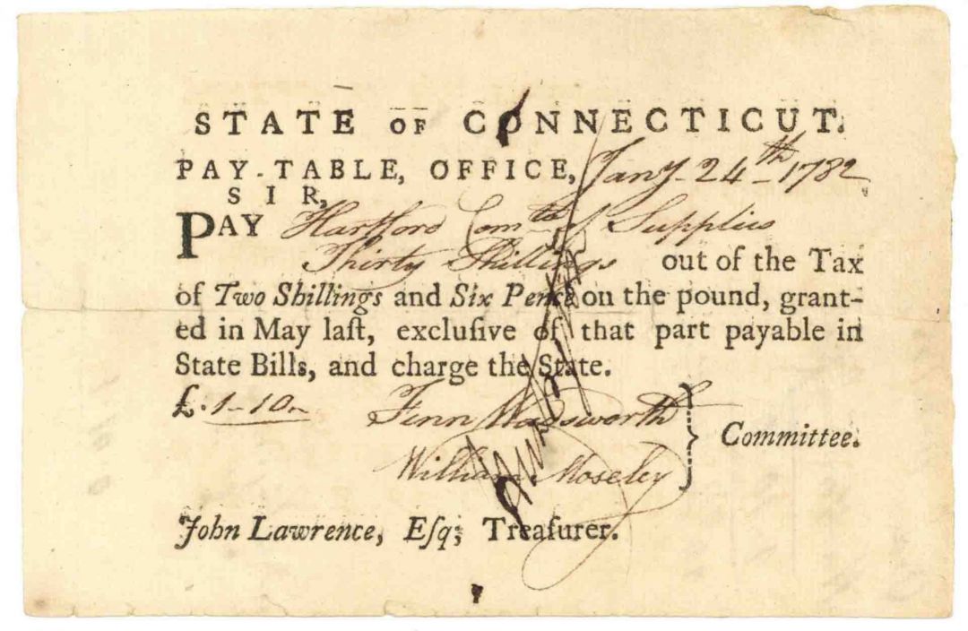 1782-84 dated Pay Table Office Order signed by General Jedediah Huntington - American Revolutionary War Autograph