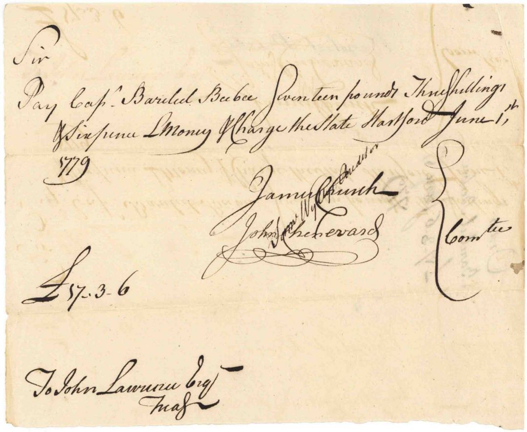 Sam Wyllys Signed - 1770's dated Revolutionary War Dated Manuscript Pay Order - Americana
