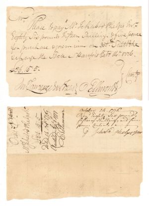 1776 dated Oliver Ellsworth signed Revolutionary War Pay Order - Connecticut Autograph Document