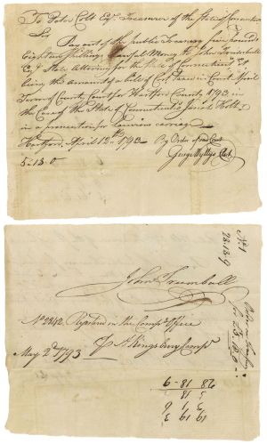April 12, 1793 dated Pay Order signed by John Trumbull - Artist known as "Painter of the Revolution" - American Revolution