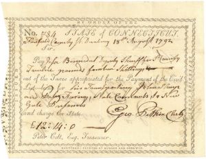 1790's dated Pay Order Signed by George Pitkin - Uncanceled Very Rare - Connecticut - American Revolutionary War - Only 1 Found