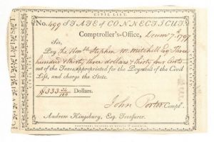 1797 dated Pay Order Signed by John Porter - Connecticut - American Revolutionary War