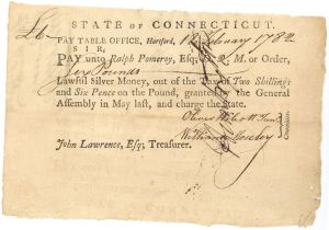 1782 dated Pay Order Signed by Jedediah Huntington and Oliver Wolcott Jr. - Connecticut - Revolutionary War - Americana