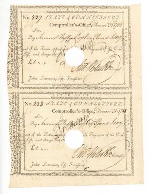 1788 dated Uncut Pair of Pay Orders both Signed by Oliver Wolcott Jr. - Connecticut - American Revolutionary War