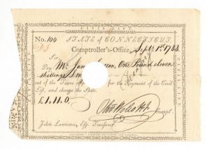 1780's Dated Pay Order Signed by Oliver Wolcott Jr. - Connecticut - American Revolution