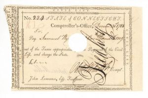 Pay Order Issued to Samuel Wyllys and Signed by Oliver Wolcott Jr. - Connecticut Revolutionary War Bonds