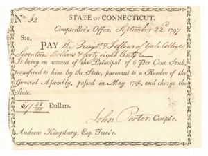 1797 Revolutionary War Pay Order - Connecticut - American Revolutionary War - SOLD