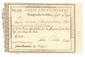 1794 dated Revolutionary War Pay Order made out to the Overseers of New Gate Prison - For 100 Pounds - Connecticut - American Revolutionary War - SOLD
