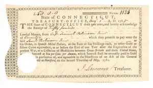 1785 Revolutionary War Pay Order - Connecticut Revolutionary War Bonds, etc.