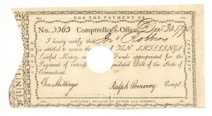 1790 or 1791 Revolutionary War Receipt - Connecticut Revolutionary War Bonds, etc.