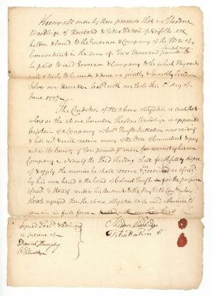 1777 Revolutionary War Document - Connecticut Revolutionary War Bonds, etc.