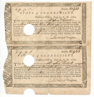 Uncut Pair of Consecutive Serial Numbered Connecticut Line Notes - Connecticut - American Revolutionary War - Very Rare to Find